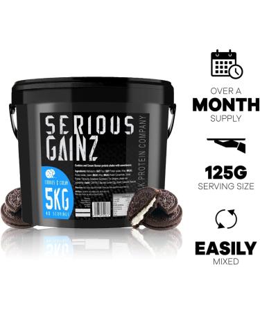 Serious Gainz Whey Protein Powder 5kg - Weight Gain Mass Gainer - 30g Protein - Cookie & Cream Flavor | The Bulk Protein Company - Buy Online on GoSupps.com