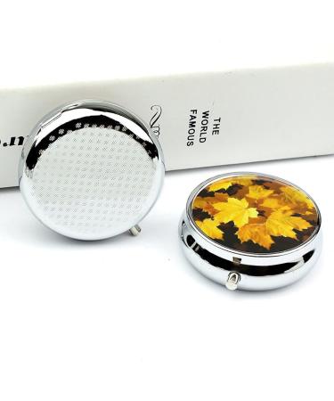 Travel Pill Box with Yellow Maple Leaves - 3 Compartment Portable Pill Organizer for Purse & Pocket - Buy Online on GoSupps.com