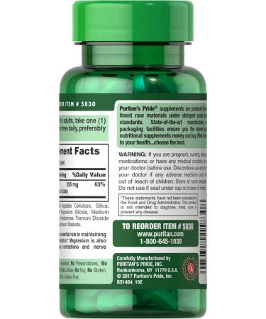 Puritan's Pride Magnesium 250mg Caplets - 100 Count | Essential Mineral Supplement - Buy Online on GoSupps.com