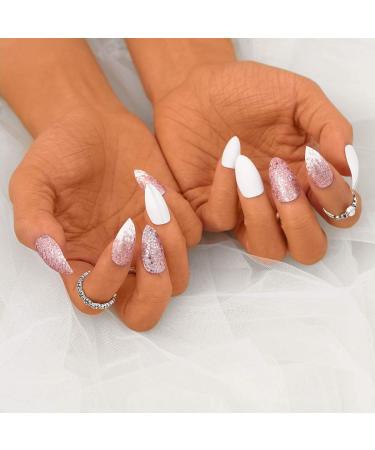 Sethexy Stiletto Matt False Nails 24 Medium Acrylic Press-On Fingernails for Women & Girls Complete Salon Art Design - Buy Online on GoSupps.com