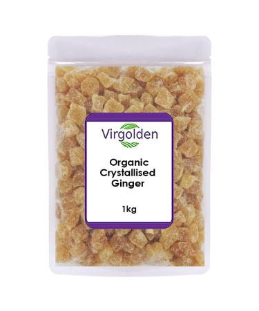 Organic Crystallised Ginger 1kg by Virgolden Organic - Super Snack Chopped Dried Candied Ginger Natural Source of Energy and Fiber