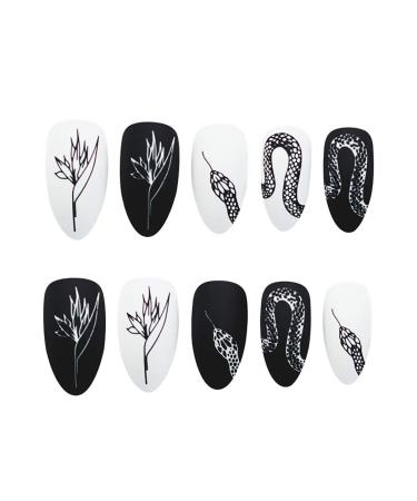 Sethexy Matt Stilett Long False Nails - Black & White Snake Design | 24 pcs Acrylic Art Press-On Fingernails for Women & Girls - Buy Online on GoSupps.com
