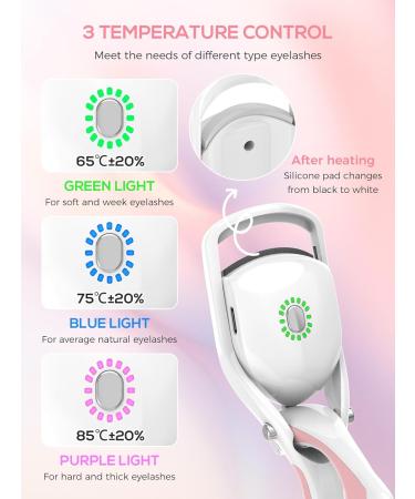Heated Eyelash Curler - Rechargeable & Fast Preheat 3 Heating Modes for Natural Curled Lashes - Electric Eyelash Curler in White - Buy Online on GoSupps.com