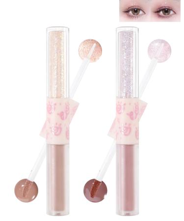 Liquid Glitter Matte Eyeshadow Set-2Pcs 2 in 1 High Pigmented Velvet Creme Eyeshadow & Glitter Eyeliner Long Lasting Waterproof Quick-Drying Korean Shimmer Matte Eye Shadow Makeup for Women-PK01+02 #PK01+02