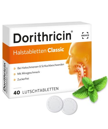 Dorithricin Halfstabicken Classic 40 sucking tablets for sore throat and difficulty swallowing - bacteria & viruses - mint taste - from 2 J 40 pieces (1 Pack) - Buy Online on GoSupps.com
