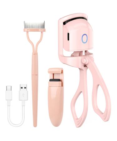 Heated Eyelash Curlers Zupora Electric Eyelash Curler Handheld for All Eye Shapes 2 Heating Modes for Quick Natural Curling Eye Lashes for Long Lasting Rechargeable Eye Lash Curler with Lash Comb Pink