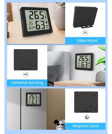 Pitasha Digital Thermo-Hygrometer - 3.2 Inch LCD Desktop Thermometer & Hygrometer with Temperature Humidity Display & Clock (Black) for Accurate Room Monitoring - Buy Online on GoSupps.com