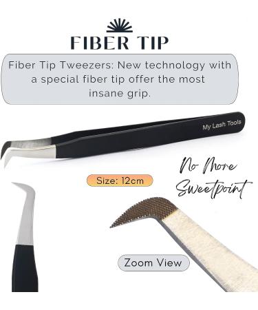 Lash Tools Fiber Tip Eyelash Tweezers Set - Pro Tweezers for Volume & Classic False Lashes - Stainless Steel Straight and Curved Tips - 4 Pieces Black - Buy Online on GoSupps.com