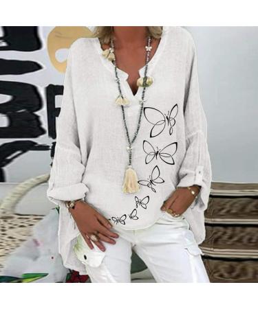 Womens Cotton Linen Crewneck Half Sleeve Button Down Casual Loose Tunic Top Oversized Basic Graphic Tees Summer Elegant Blouses Tops 1270-qppoj-white-5 XXL - Buy Online on GoSupps.com