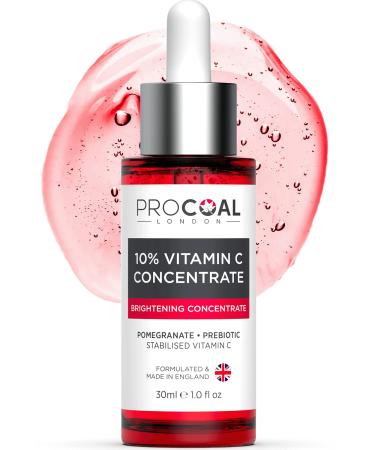 Procharcoal 10% vitamin C serum concentrate 30ml - vegan vitamin C serum for face with prebiotics pomegranate & kakadu plum 100% recyclable packaging made in Great Britain - Buy Online on GoSupps.com