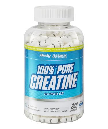 Body Attack 100% Pure Creatin - 240 capsules - Made in Germany - High -quality microfine creatine monohydrate - High -dosed creatine capsules for practical intake - before or after training