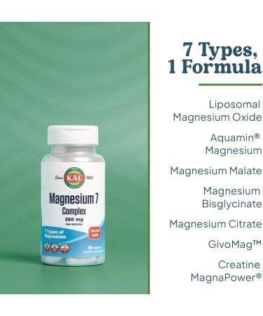 KAL Magnesium Complex 7 - Total Complex with Magnesium Glycinate Citrate Malate and More - Relaxation and Whole Body Support Supplements - Vegan 60-Day Guarantee - 60 Servings - 120 VegCaps 120 Count - Buy Online on GoSupps.com