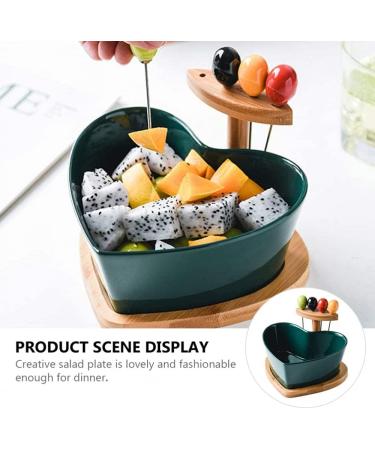1 Set Heart Shaped Salad Bowl Kitchen Ceramics Dessert Fruit Bowl with Forks Snack Box Candy Dish Food Storage Bowl -Green - Buy Online on GoSupps.com