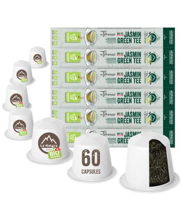 Thé biologique vert au jasmin | La Natura Lifestyle by Tpresso® 60 capsules de thé compatibles avec les machines à capsules Nespresso | 100% compostable industriellement²| Écologique