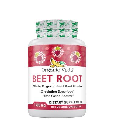 Organic Veda Beet Root Capsules 1500mg - 300 Beet Root Powder Capsules with High Strength Nitrates to Support Circulation Nitric Oxide Energy Endurance & Stamina - Non-GMO & Gluten-Free