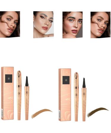 2024 New Magic 4-Tip Eyebrow Pencil - Upgraded 3D Long-Lasting Waterproof Microblading Eye Brow Pencil Contouring Pen Long-Lasting Natural Fine Stroke Eyebrow Pencil (Light Brown+Dark Brown)