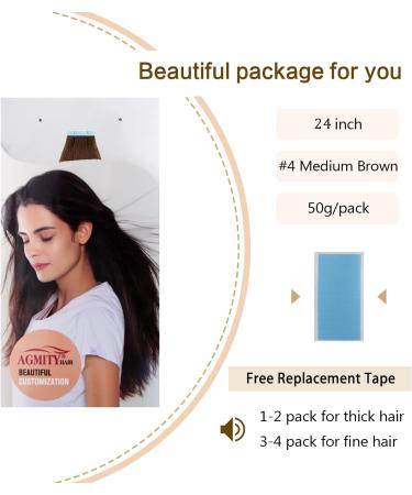 AGMITY Tape in Hair Extensions Human Hair 100% Remy Human Hair Chocolate Brown 50g/pack 20pcs Straight Seamless Skin Weft Tape in Human Hair Extensions(24 inches #4 Chocolate Brown) 24 inch #4 Medium Brown - Buy Online on GoSupps.com