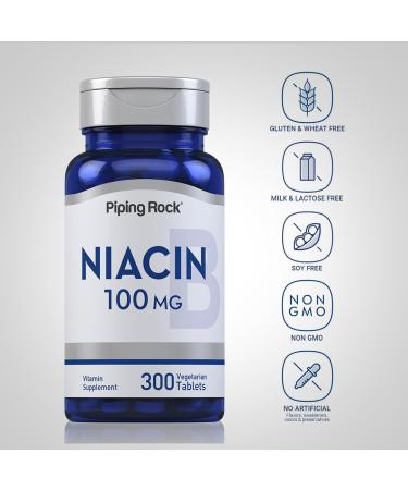 Piping Rock Niacin Supplement 100mg | 300 Tablets | Vitamin B3 for Men and Women | Nicotinic Acid with Flushing | Vegetarian Non-GMO Gluten Free - Buy Online on GoSupps.com