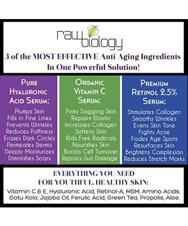 Raw Biology Organic Liquid Facelift with Vitamin C, Retinol & Hyaluronic Acid 1 Fl Oz (Pack of 3) - Buy Online on GoSupps.com