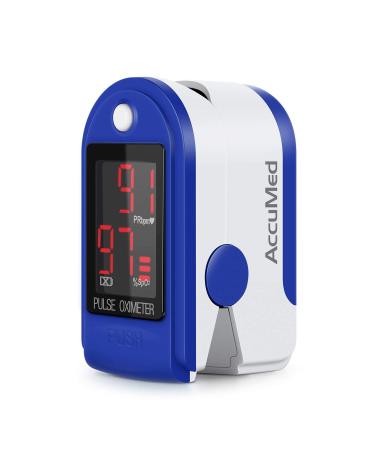 AccuMed CMS-50DL Fingertip Pulse Oximeter Blood Oxygen SpO2 Sports and Aviation Fingertip Monitor w/Carrying case, Lanyard Silicon Case & Battery (Blue)