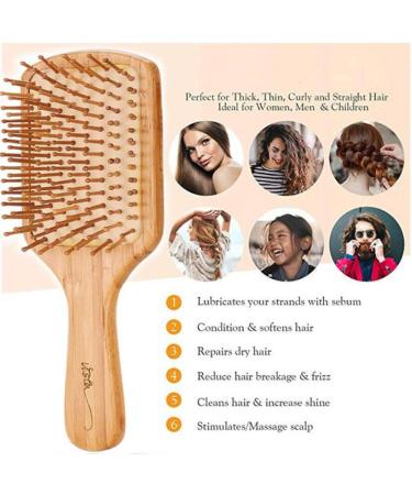 Antistatic Bamboo Paddle Hairbrush - Wooden Bristle Brush for Men Women & Kids - Frizz Control & Scalp Massage - Buy Online on GoSupps.com