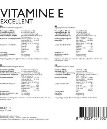 PharmaHorse Vitamin E Excellent | Horse Food Supplement | Prevents Sore Soreness | Horse Muscle Support | With Selenium | No Doping & No Added Sugars | 1000g - Buy Online on GoSupps.com
