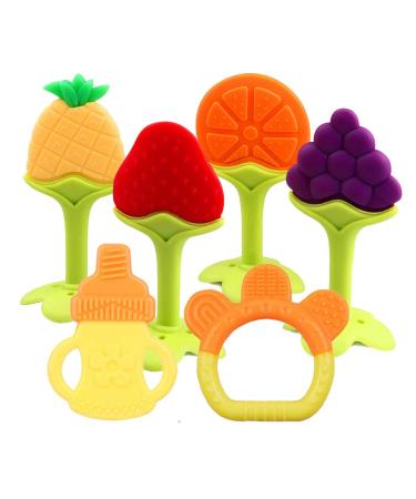 Baby Teething Toys 6 Packs BPA Free Silicone Baby Teethers Freezer Safe Organic Infant Teething Toys Soft & Textured for Natural Brain Development