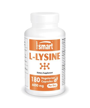 Supersmart - L-Lysine 6000mg per Day (High Strength) - Essential Amino Acid Lysine Supplement | Non-GMO & Gluten Free - 180 Vegetarian Capsules