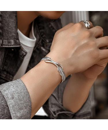 WIPPWER Silver Bracelet Sterling Silver Chain Bracelet Ladies Silver Bracelet Adjustable Boho Cuff Bangle Hand Carve Bracelets Birthday Gifts for Sisters Fri - Buy Online on GoSupps.com