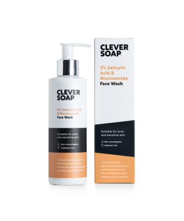 Clever Soap 2% Salicylic Acid & Niacinamide Face Wash - Blemish Control For Oily Sensitive Skin - Exfoliating Antibacterial Cleanser - Suitable For Acne & Spots - Fragrance Free Vegan Formula