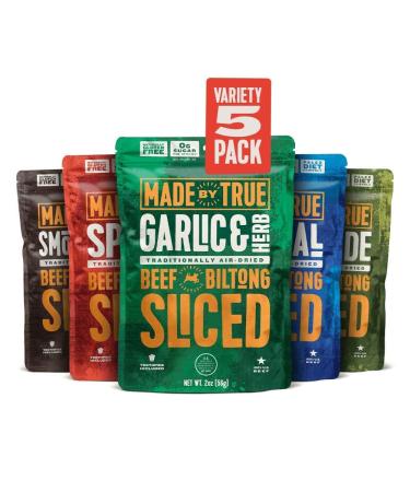 Made by True Beef Sliced Bites Ultimate Variety (2 Ounce, Pack of 5) - All Natural, Zero-Sugar True Jerky Biltong - High Protein, Keto, Paleo & Whole 30 Diet - Sugar-Free, Gluten-Free, Carb-Free Ultimate Variety 2 Ounce (P…