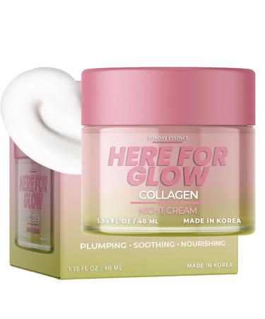 Collagen Night Cream - Dermatologist Tested Korean Skin Care Anti-Aging - Hydrating Moisturizer Retains Moisture - Vegan Non- GMO Clean Beauty 95% Natural - 1 Pack Collagen/Night Cream