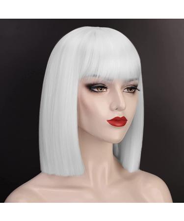 Entranced Styles Short White Wig with Bangs - Heat Resistant Bob Wig for Women | Cosplay & Halloween Party Use - Buy Online on GoSupps.com