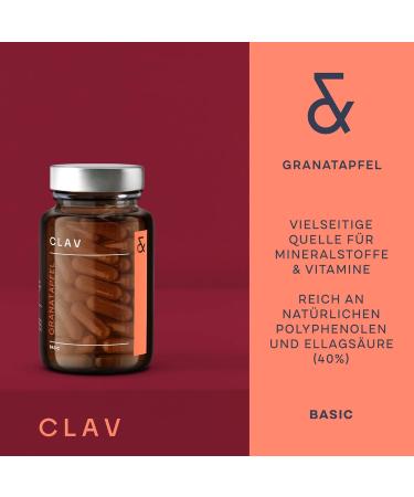 Clav Pomegranate Capsules - 1000mg High Dose Natural Polyphenol Extract 40% Ellagic Acid Vegan Supplement - Shop Internationally - Buy Online on GoSupps.com