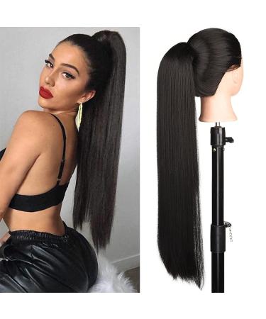 Ponytail Extensions Clips Drawstring Ponytail for Black Women Straight Hair 24Inch Pony Tail Hair Extainson Hairpieces Synthetic Long Straight Ponytail Extension Natural Black Comb In Ponytail Hair Pieces For Women(1B, Str…