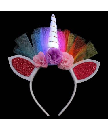 DRESBE LED Headbands Luminous Flower Headband Cute Festival Hair Hoop Party Hair Accessories for Women and Girls (White)