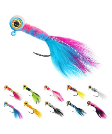 Crappie-Jig-Marabou-Feather-Jigs-for-Crappie-Fishing-Lures kit 50 Pack Panfish Sunfish Hair Jig Bait 1/8 1/16 1/32 oz Jigheads-1/16 oz-50 Pack