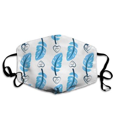 Blue Watercolor Feather Washable Reusable Mask Cotton Anti Dust Half Face Mouth Mask For Kids Teens Men Women With Adjustable Ear Loops