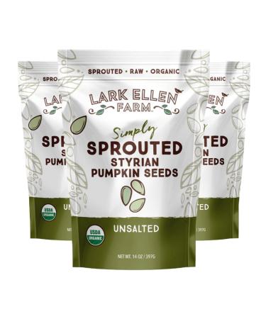 Lark Ellen Farm Sprouted Organic Pumpkin Seeds, Unsalted Raw Pumpkin Seeds Organic, Pepitas, Vegan, Non GMO, Gluten Free, Paleo, and Keto Friendly (14 oz, 3 Pack) Unsalted 14 Ounce (Pack of 3)