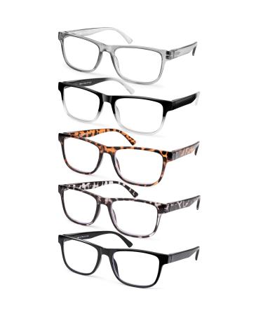 5 Pack Oversized Blue Light Blocking Reading Glasses Men Large Square Wide Readers for Men Big Head/Large Face 5 Pack Mix Color 1.0 x
