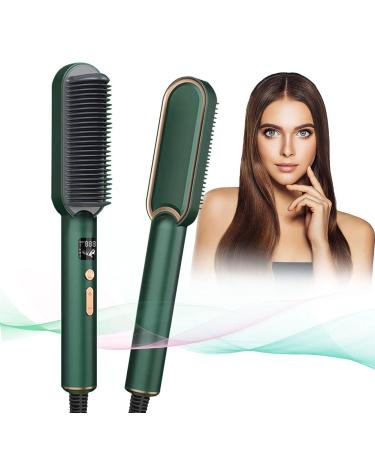 Hair Straightener Brush Ionic Straightening Brush Ceramic Hot Comb with LED Display Anion Generator 3 Heat Levels Anti Scald Fast Heating & Auto Off Safe for Home Travel and Salon (Green)