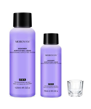 Morovan Monomer Acrylic Nail Liquid for Acrylic Powder, 2pcs 4oz+2.5oz Acrylic Liquid with Glass, Glass as a cup for Professional Monomer Acrylic Liquid