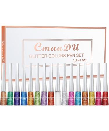 AllbestAye 16 Colors Liquid Glitter Eyeliner Set | Waterproof Long-Lasting Metallic Shimmer Eyeshadow | Sparkling Silver Eyeliner Kit for Party & Festival Makeup - Buy Online on GoSupps.com