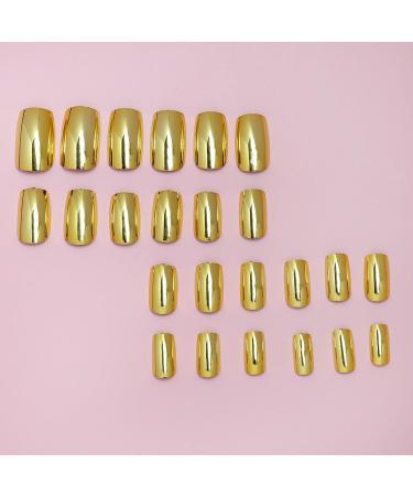 Gold Press On Nails - Short Square Fake Nails | Glue On Gold Mirror Design | Artificial Stick On Acrylic Nails for Women & Girls - Buy Online on GoSupps.com