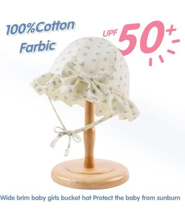 XIAOHAWANG Baby Girl Sun Hat | Embroidered Flowers | Toddler Bucket Hat for Infant Girls 0-3 Months | Beige Flower Design - Buy Online on GoSupps.com