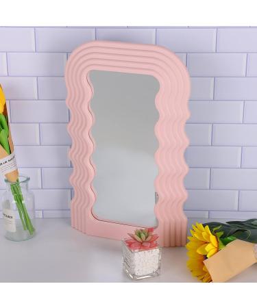 Wave Pattern Makeup Mirror with Lights - 16 Colors, Portable Cosmetic Desktop Mirror for Living Room, Bedroom, and Home Decor - Women's Gift (Pink) - Buy Online on GoSupps.com