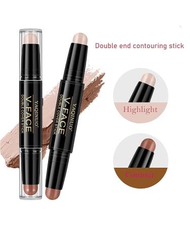 Bekoeen 2 Pcs Highlight and Contour Stick - Long Lasting Waterproof 2-in-1 Bronzer Sticks Kit for Light/Medium Skin - Face Makeup Highlighting & Contouring - Buy Online on GoSupps.com