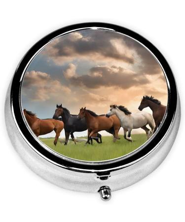 Mini Round Horse Print Pill Box - 3 Compartment Travel Organizer for Medicine - Portable Pill Case for Home & Office - Buy Online on GoSupps.com