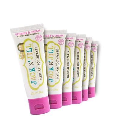 Jack N' Jill Natural Toothpaste for Kids - Fluoride Free Toothpaste, 40% Xylitol, BPA Free - Berries N' Cream, 1.76 oz (Pack of 6)
