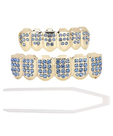 Hip-hop tooth decoration accessories Halloween-Party-Hip-Hop-Show toothing accessories brass coating for rappers vacation parties (blue diamond set)